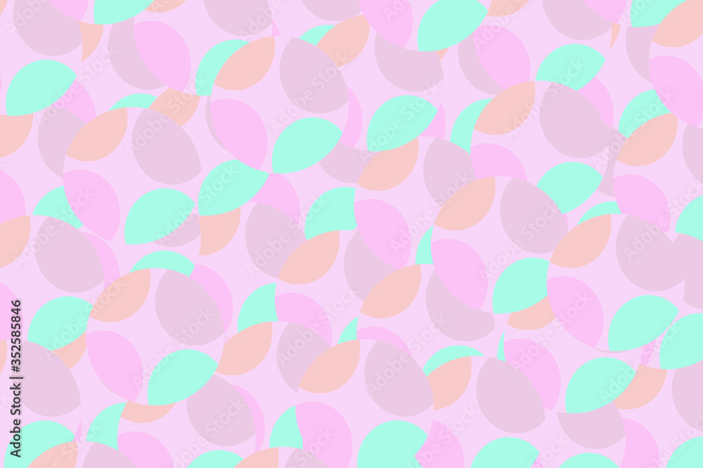 Colorful pastel turquoise, pink and purple circle fractal digital illustration. Spring, summer color background