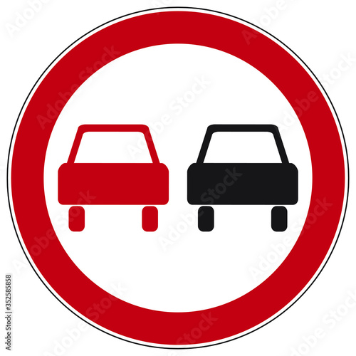 Warning sign: overtaking is prohibited. Road sign.