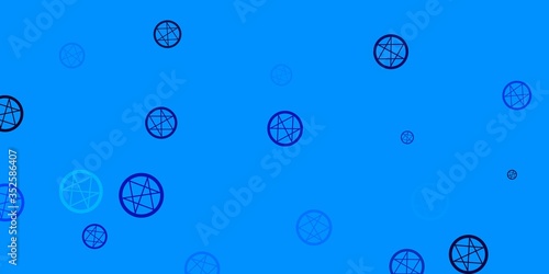 Light BLUE vector texture with religion symbols.
