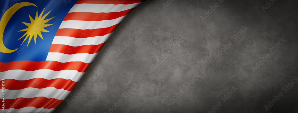 Fototapeta premium Malaysian flag on concrete wall banner