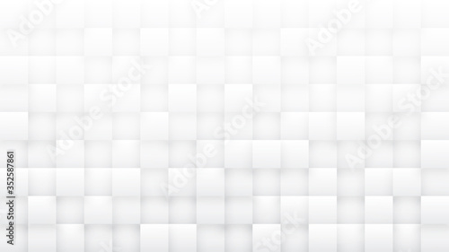 3D Squares High Technology Minimalist White Abstract Background. Science Technologic Three Dimensional Tetragonal Blocks Structure Light Conceptual Wallpaper. Tech Clear Blank Subtle Textured Backdrop