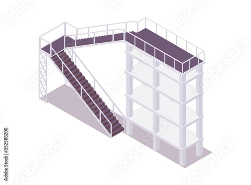 Isometric tower with stairs good for aqua park water slide attraction