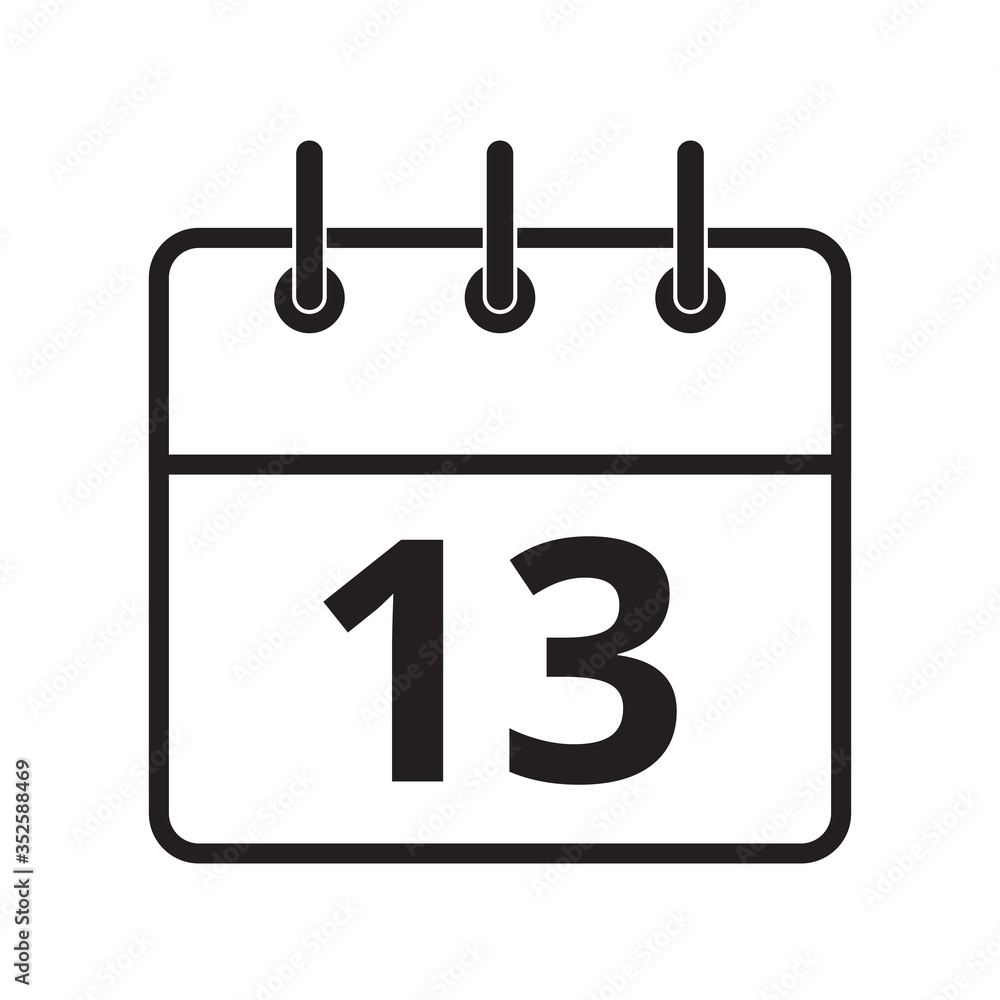 Line icon the thirteenth day on the calendar isolated on white background. Vector illustration. Line icon the thirteenth day on the calendar isolated on white background. Vector illustration.