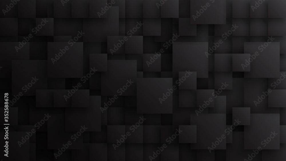 3D Different Size Squares Technology Dark Gray Conceptual Abstract Background. Tech Clear Blank Subtle Textured Backdrop. Science Technologic Tetragonal Blocks Structure Minimalist Black Wallpaper