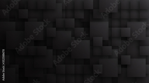 3D Different Size Squares Technology Dark Gray Conceptual Abstract Background. Tech Clear Blank Subtle Textured Backdrop. Science Technologic Tetragonal Blocks Structure Minimalist Black Wallpaper