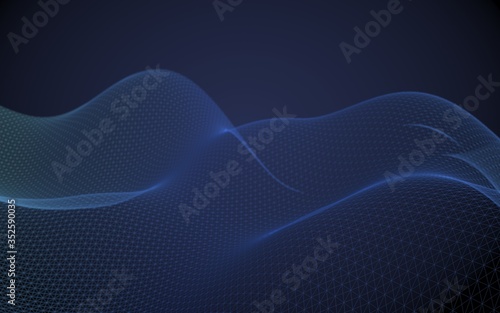 Abstract landscape on a blue background. Cyberspace grid. hi tech network. 3d technology illustration. Depth of field. 3D illustration