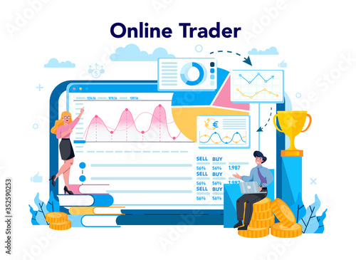 Trader, financial investment online service or platform. Buy or sell