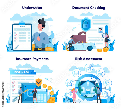 Underwriter concept set. Business insurance, financial payment in case