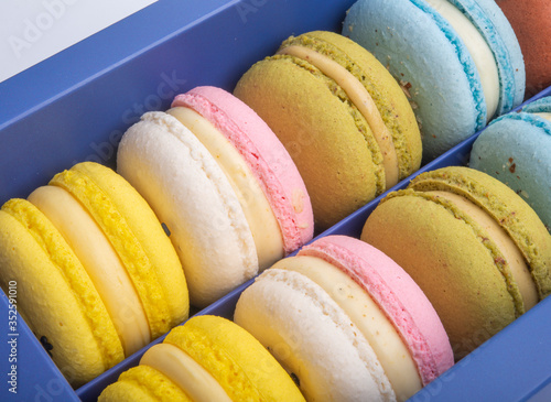 Exclusive macaroons in blue box collection with flavor