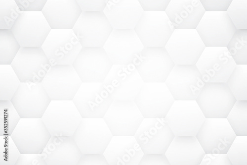 Fototapeta Naklejka Na Ścianę i Meble -  3D Tech Hex White Abstract Background. Scientific Technology Hexagon Grid Pattern Light Conceptual Wallpaper In Ultra High Definition Quality. Three Dimensional Clear Blank Subtle Textured Backdrop