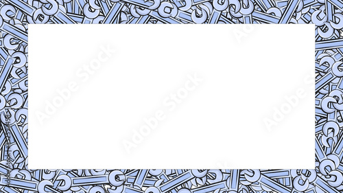 Frame made of metal blue blue gas wrenches for locksmith building repair for loosening and tightening the nuts and bolts on a white background. Vector.