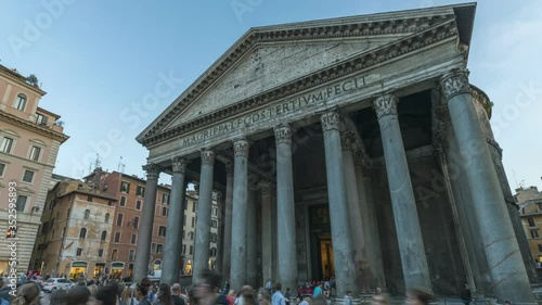 Duomo, People visiting antique Pantheon church Rome Italy Timelapse, Hyperlapse video at night day to night. Rome Duomo. photo