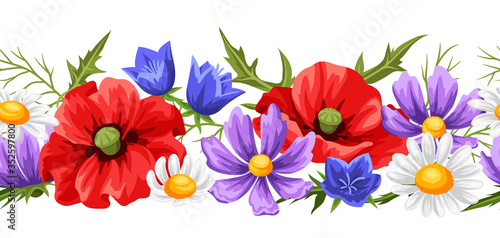 Seamless pattern with summer flowers.