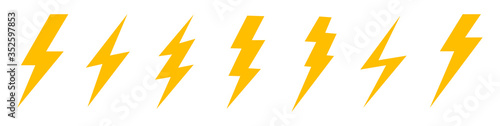 Free Download Lightning bolt icon. Vector lightning logo electric, set of thunder and lightning . Lightning bolt signs, icons isolated over white background - GFXLoad