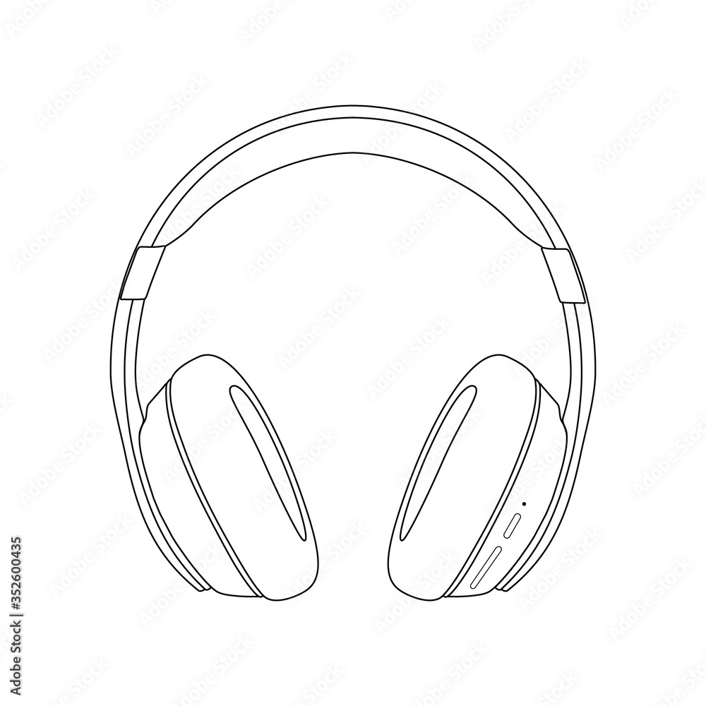 Outline linear drawing of headphones speaker device gadget of continuous linear design isolated on a white background. The musical to listen to the songs and playlist. Illustration Stock-illustration | Adobe Stock