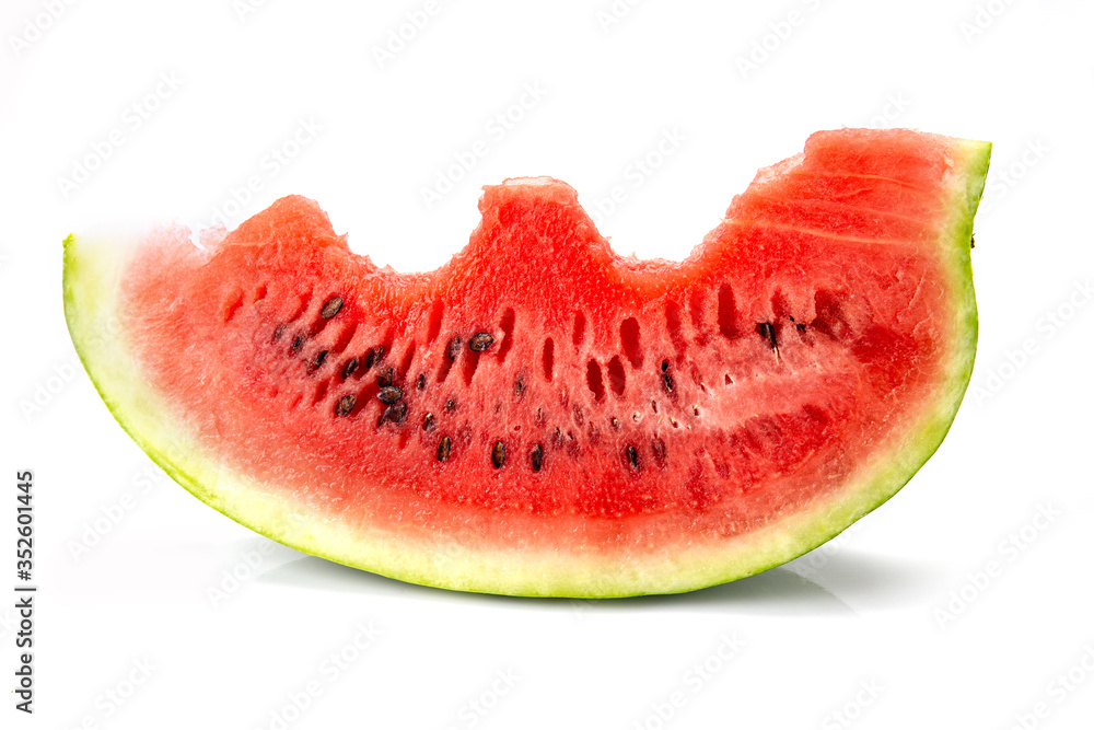 Slice of bitten watermelon on white background Slice of bitten watermelon on white background