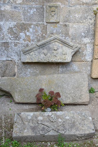 Stone remains of a church, in the cemetery of Cambados, Rias Bajas, Pontevedra, Galicia, Spain, Europe.