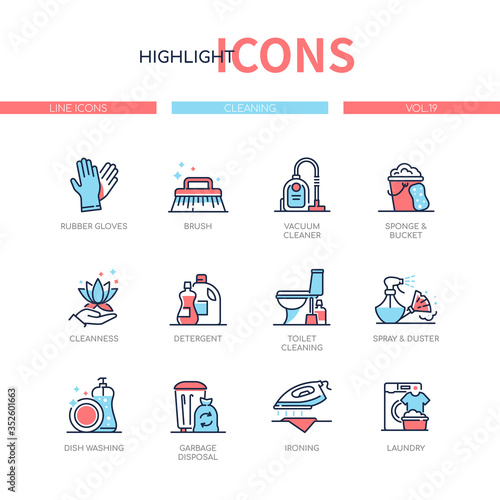 Cleaning services - line design style icons set