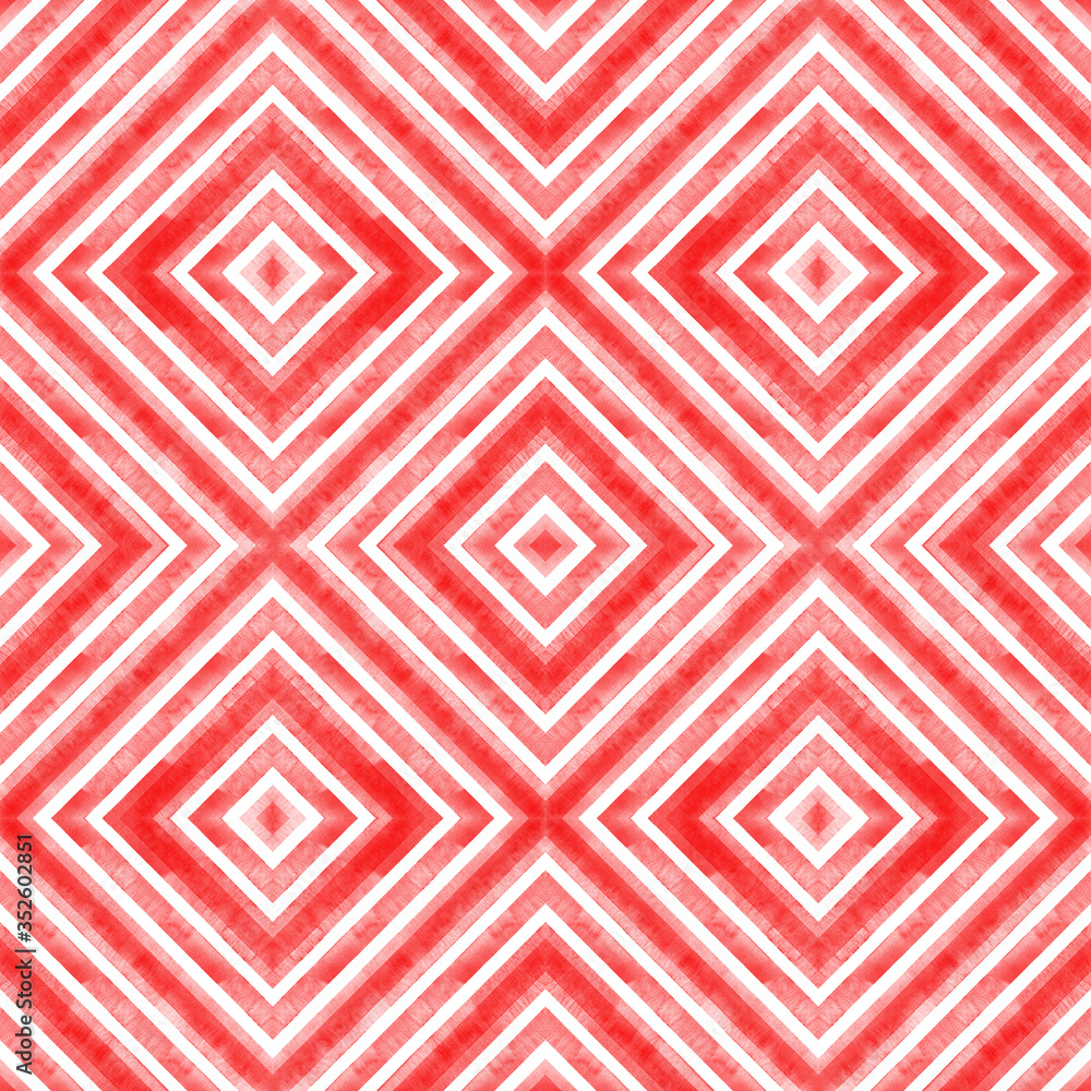 Watercolor geometric rhombus squares seamless pattern. Red stripes on white background Watercolor geometric rhombus squares seamless pattern. Red stripes on white background