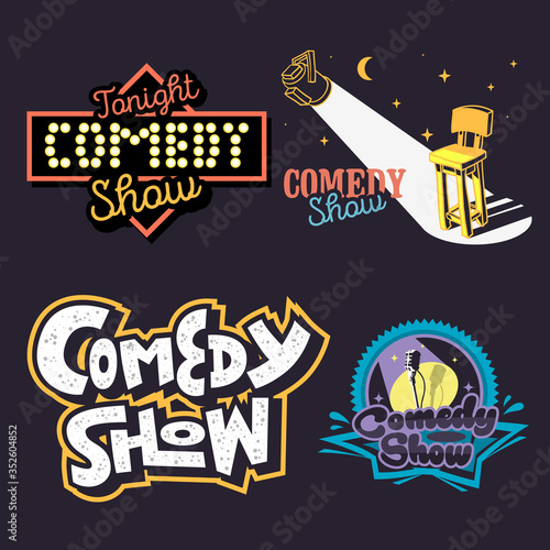 Comedy Show Comedian Hand Lettering  Vector Illustrations Set Designs.