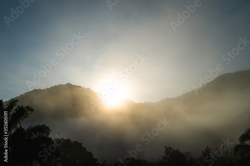 Relax bright morning and ease your eyes, Mist and clouds covered the morning mountains on the Narathiwat mountain, Thailand time lapse 4k.