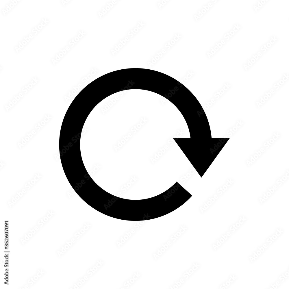Refresh icon. Round arrow black silhouette vector illustration isolated on white Refresh icon. Round arrow black silhouette vector illustration isolated on white