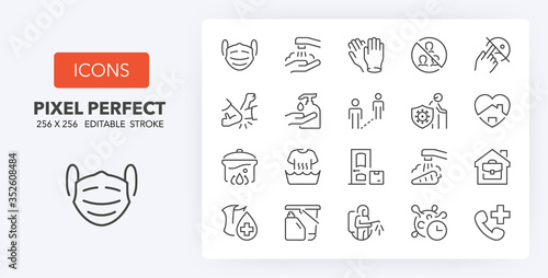 covid prevention line icons 256 x 256