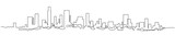 Modern cityscape continuous one line vector drawing. Metropolis architecture panoramic landscape. New York skyscrapers hand drawn silhouette. Apartment buildings isolated minimalistic illustration