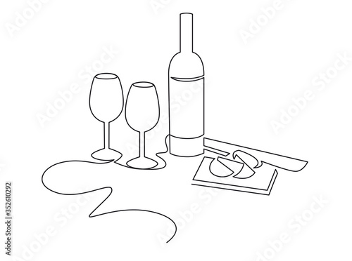 Wineglass outline vector icon. Continuous one line drawn a bottle of wine and a glass. Linear style sign for mobile concept and web design. Symbol, logo illustration.