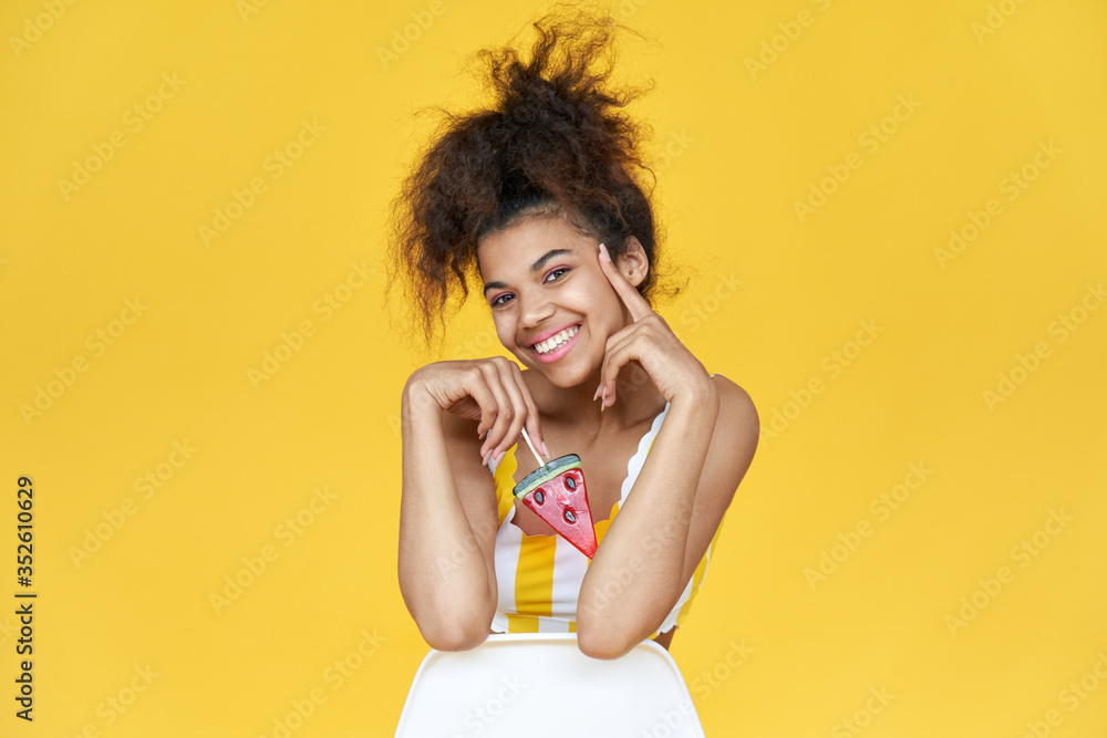 Happy cool gen z african american pretty gen z afro teen girl dental ...