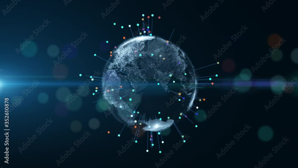 Planet earth globe particle conveying connectivity. Abstract 3D rendering, Technology Big data network concept.