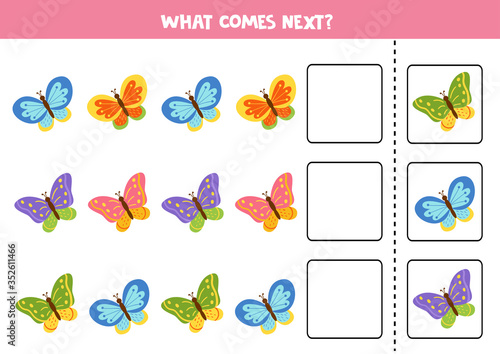 What butterfly comes next. educational puzzle for kids.