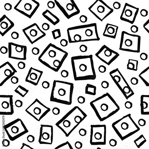 Pattern of triangular and square shapes.  Straight line drawn by hand. seamless texture.  Abstract shapes line.  Color vector  stock composition. Round shapes drawn by hand. 