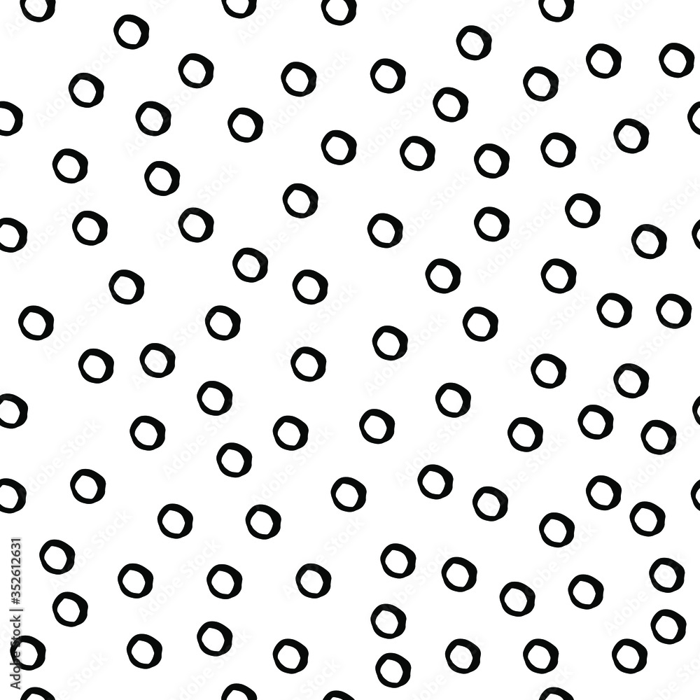 Pattern of uneven circles and ovals. Round shapes drawn by hand. Black-white seamless texture.  Abstract shapes line.  Vector stock composition.