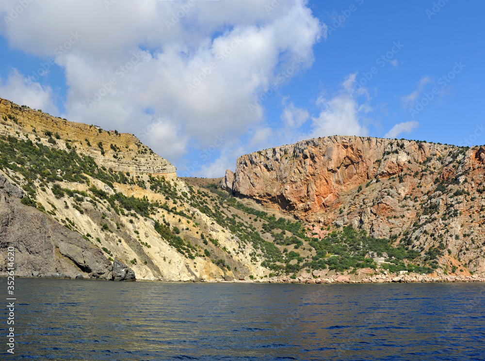 Black sea colorful rocks in summer in Crimea 