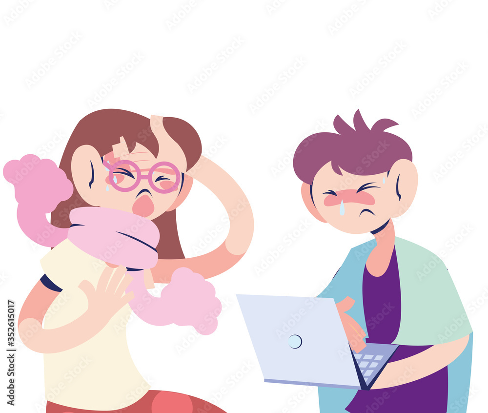 sick couple working at the computer sick couple working at the computer