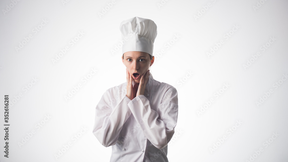 Chef woman. Isolated over white background Chef woman. Isolated over white background