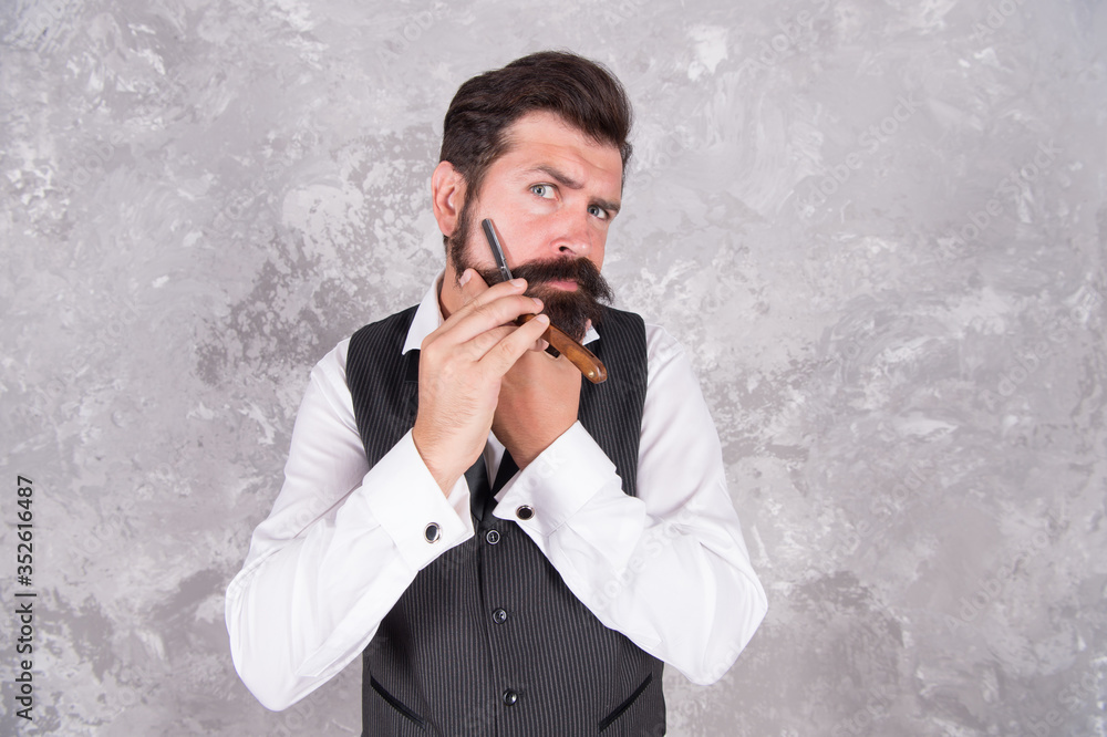 Professional equipment. Straight razor is razor with blade that can ...