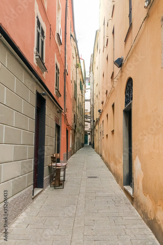Narrow alleys of the historical center of Savona, Liguria, Italy