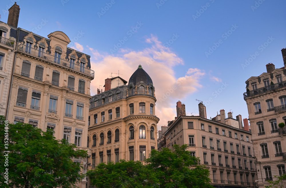 The architecture on Place des Jacobins in the heart of Lyon, France.