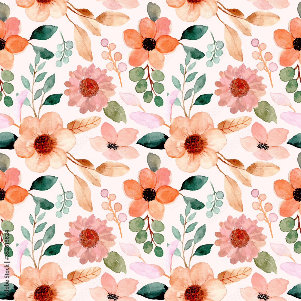  floral blossom seamless pattern with watercolor