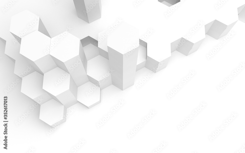 White abstract background with honeycomb. Hexagon bars isolated on white backdrop. 3D illustration White abstract background with honeycomb. Hexagon bars isolated on white backdrop. 3D illustration