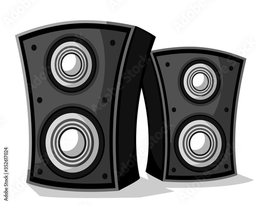 Two music speakers close-up on a white