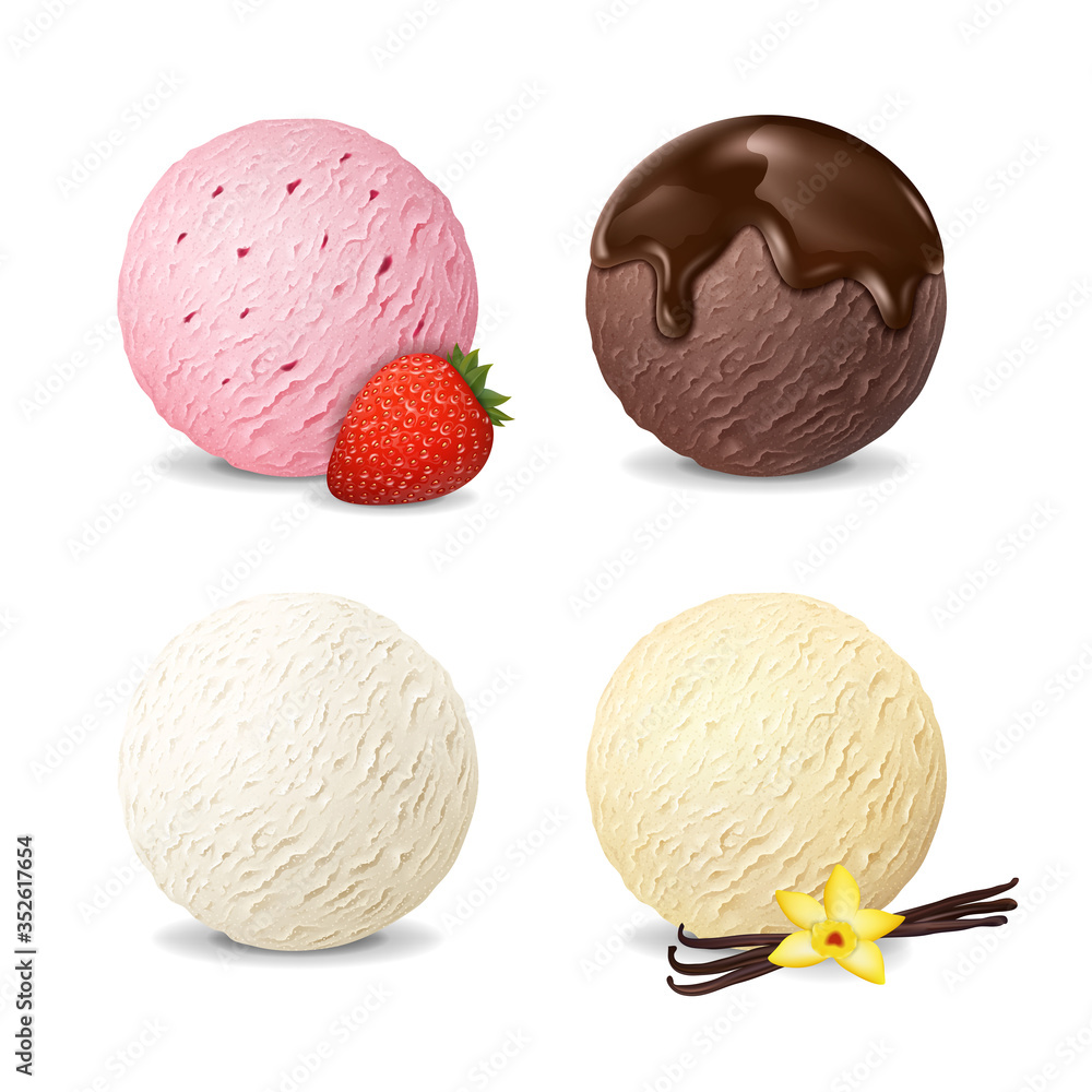 Realistic Detailed 3d Ice Cream Scoops Set. Vector Realistic Detailed 3d Ice Cream Scoops Set. Vector