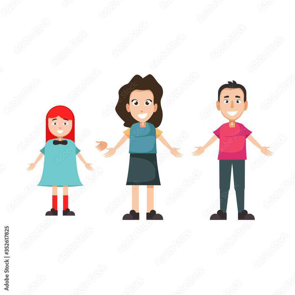 Happy family. Father, mother,  daughter together. Vector illustration of a flat design, isolated on white background