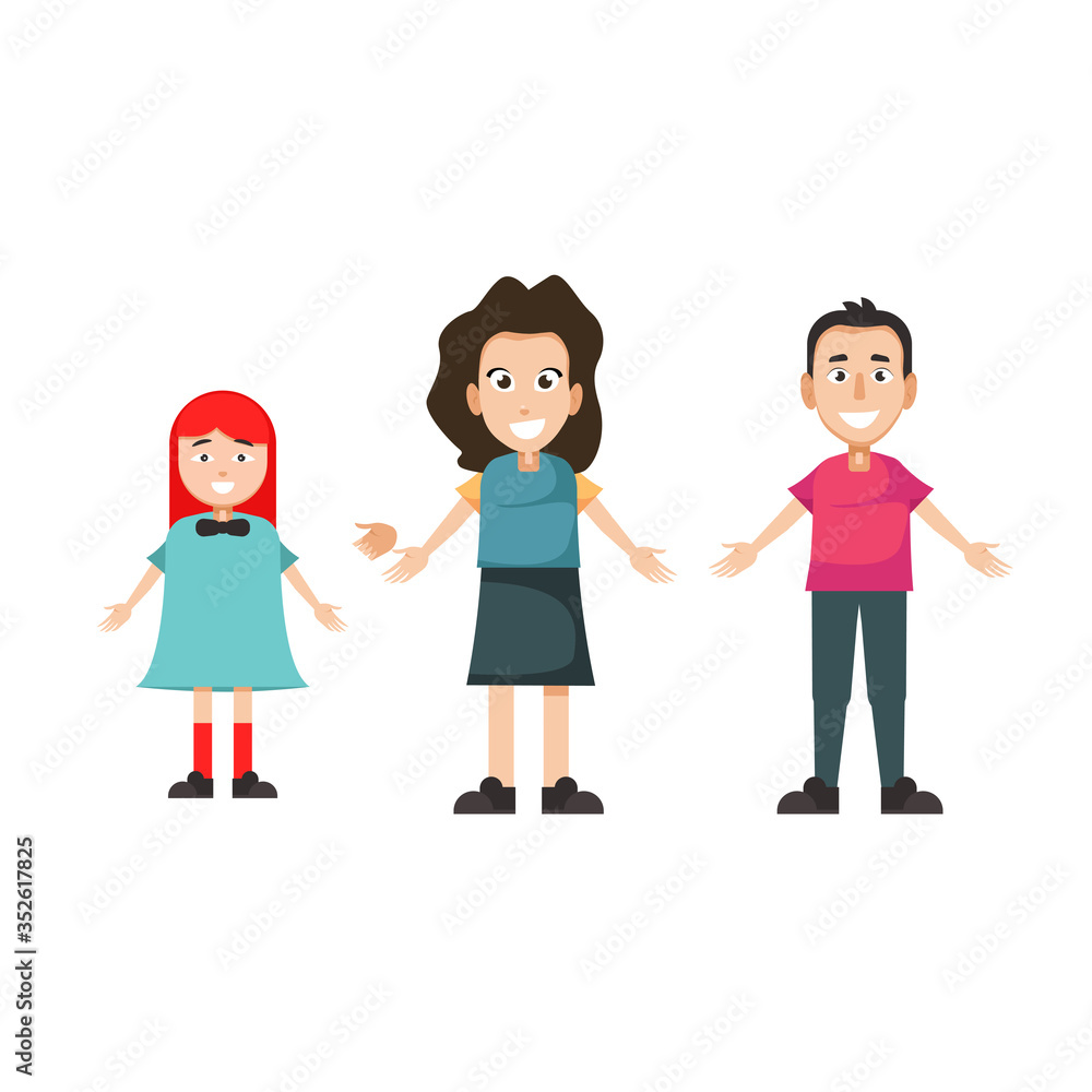 Happy family. Father, mother, daughter together. Vector illustration of a flat design, isolated on white background Happy family. Father, mother, daughter together. Vector illustration of a flat design, isolated on white background