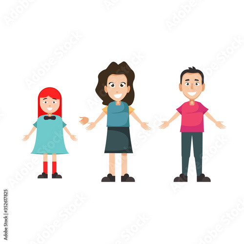 Happy family. Father, mother, daughter together. Vector illustration of a flat design, isolated on white background