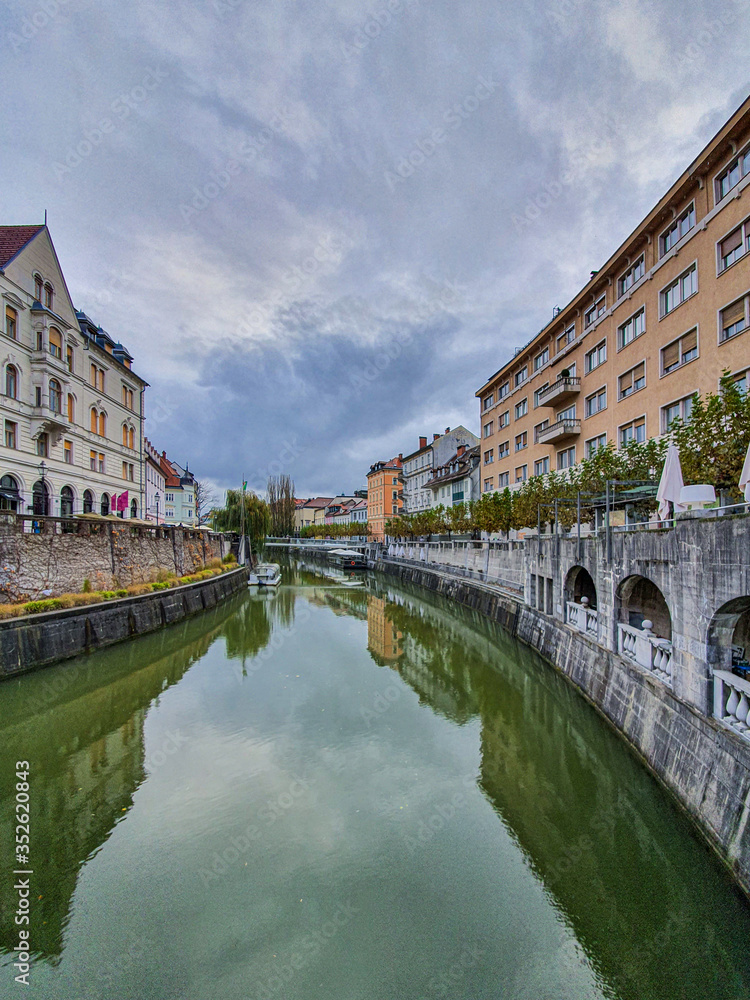 Beautiful view on Ljubljanica river in Slovenian capital - Ljubljana, mobile photography