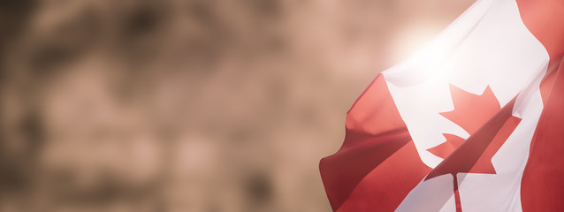 Canadian National Holiday. 1 July. Happy Canada Day greeting card. Celebration background with Canadian flag.