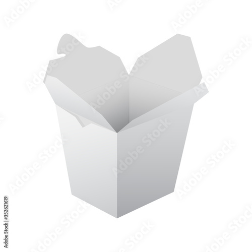 Vector illustration of the empty opened chinese box isolated on white background. Restraunt take out box, product packing, mock up template